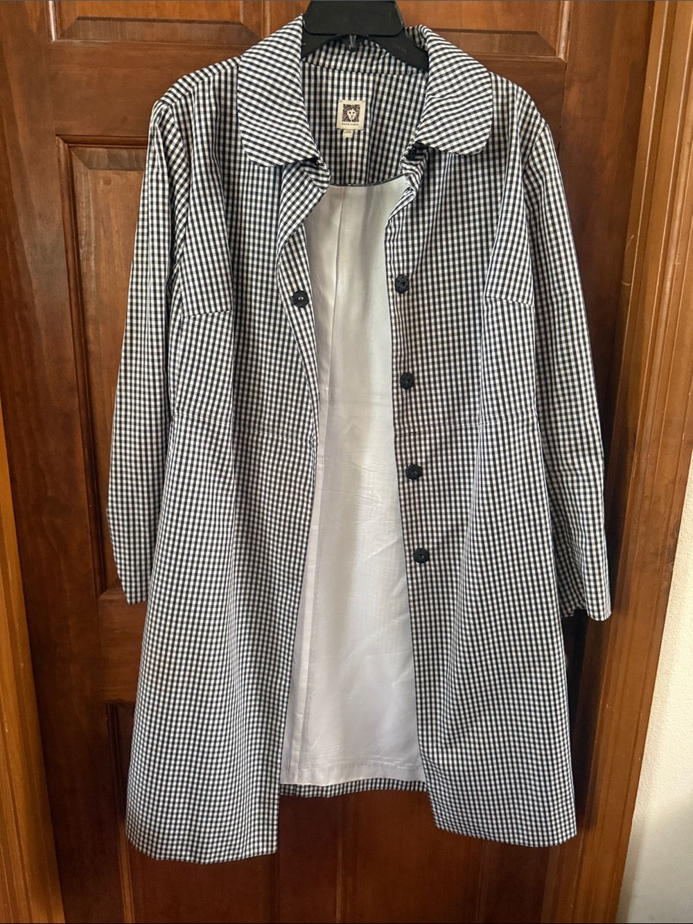 Anne Klein Black and White Gingham Trench Coat